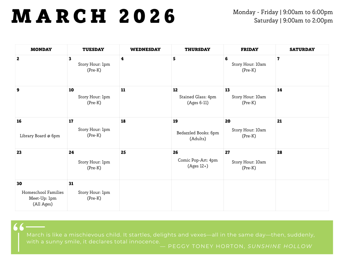 march 2026 program calendar