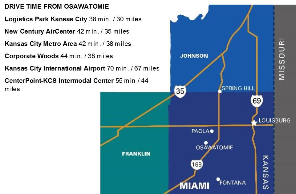 Local area drive times from Osawatomie
