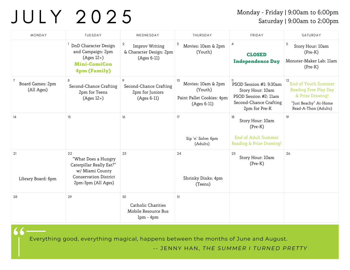 OPL JULY 2025 CALENDAR