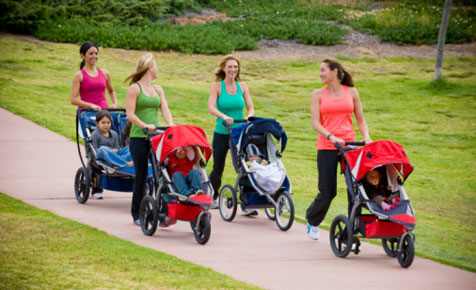 moms walking with strollers on shared use pathway